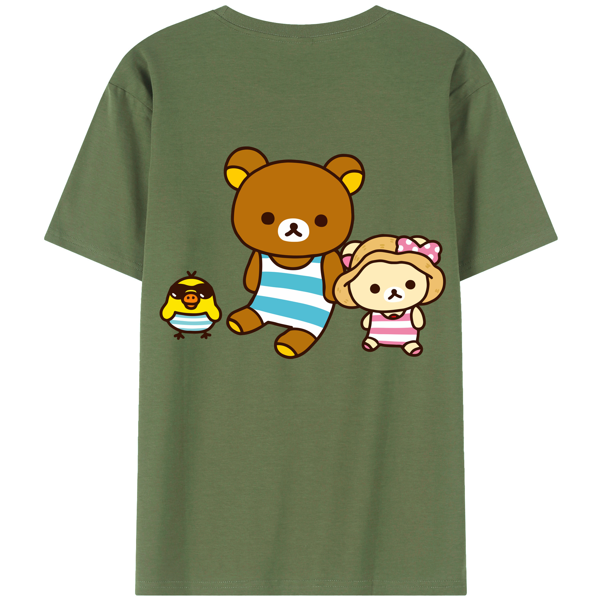 （画像用） リラックマ リラックマ キイロイトリ Rilakkuma Korilakkuma Kiiroitori 綿100％ メンズ半袖Tシャツ（バックプリント） 通気性